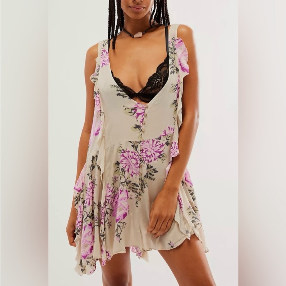 New FP Intimatlely Crushin On You Floral Romper w/Pockets Pink Cream Sz S